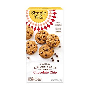 Simple Mills Almond Flour Crunchy Cookies, Chocolate Chip - Gluten Free, Vegan, Healthy Snacks, Made with Organic Coconut Oil, 5.5 Ounce (Pack of 1) - $1.92