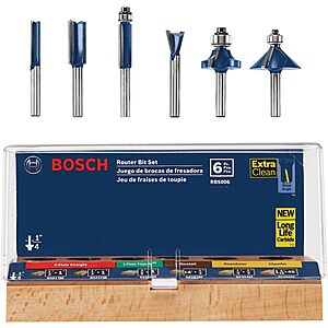 BOSCH RBS006 6-Piece 1/4 In. Carbide-Tipped Router Bits Assortment $60.27