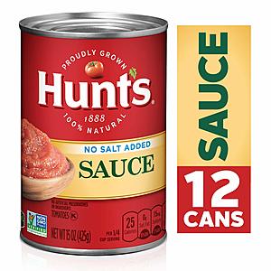 Hunt's Tomato Sauce No Salt Added, 15 oz, 12 Pack for $7.81 AC & SS @ Amazon