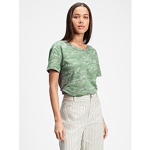 Gap Factory: Women's Easy Side Slit T-Shirt (Green Camo) $3.58, Men's Graphic T-Shirts $6.58, More + Free Shipping on $50+