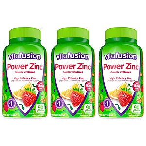 3-Pack 90-Count (Total 270 ct) Vitafusion Power Zinc Gummies w/ Vitamin C (Strawberry Tangerine) $15 ($5 each) + Free Shipping w/ Prime