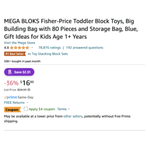 [YMMV]MEGA BLOKS Big Building Bag with 80 Pieces and Storage Bag, Blue