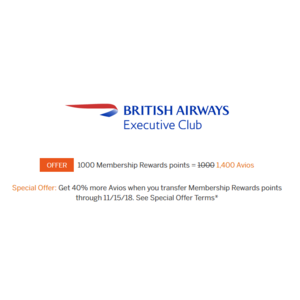 Amex to British Airways Points Transfer 40% Bonus (YMMV?)