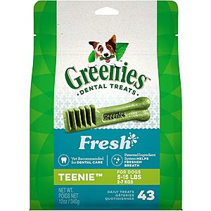 GREENIES Fresh Natural Dental Dog Treats, 12oz Pack - Teenie Size (5-15 LB. dogs) 43ct $5.17