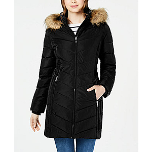 Tommy Hilfiger Chevron Faux-Fur Trim Hooded Puffer Coat, Created for Macy's & Reviews - Coats - Women - Macy's - $61.25