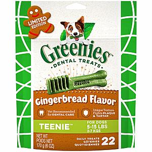 6oz Greenies Natural Dental Dog Treats (Gingerbread Flavor, Teenie) $4