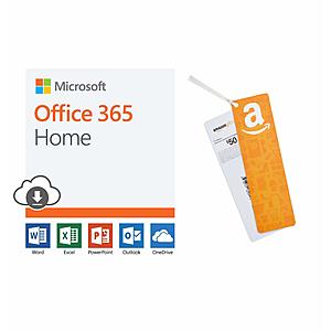12-Month Microsoft Office 365 Home (PC/Mac Download) + $50 Amazon GC $100 + Free Shipping