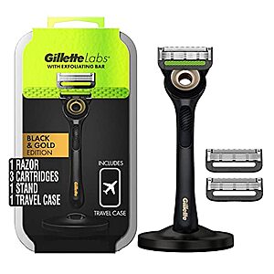 Gillette Razor for Men with Exfoliating Bar Gold Edition by GilletteLabs, Includes 1 Handle, 3 Razor Blade Refills, 1 Travel Case, 1 Premium Magnetic Stand : $14.97 or lower w/S&S