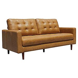 Amazon Brand – Rivet Cove Mid-Century Modern Tufted Leather Apartment Sofa, 72"W, Caramel $505.51