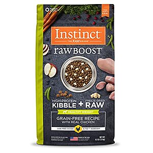 Instinct Raw Boost Healthy Weight Grain Free Recipe with Real Chicken Natural Dry Dog Food, 4 lb. Bag $10.52 + FS w/ S&S
