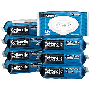 Cottonelle Freshfeel Flushable Wet Wipes, Adult Wet Wipes, 8 Flip-Top Packs, 42 Wipes per Pack (8 Packs of 42) (336 Total Flushable Wipes), Packaging May Vary $15