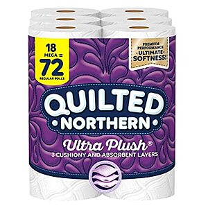 18 Mega Rolls of Quilted Northern Ultra Plush® Toilet Paper, 18 Mega Rolls = 72 Regular Rolls, 3-Ply Bath Tissue as low as $12.04