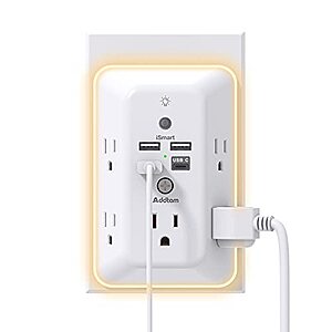 Surge Protector, Outlet Extender with Night Light, Addtam 5-Outlet Splitter and 4 USB Ports(1 USB C), $14.44