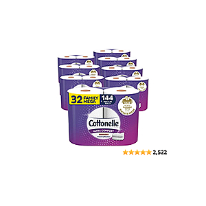 Cottonelle Ultra Comfort Toilet Paper with Cushiony CleaningRipples Texture, 32 Family Mega Rolls (32 Family Mega Rolls = 144 Regular Rolls) (8 Packs of 4 Rolls) 325 Shee - $17.39