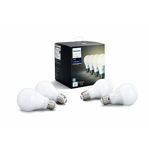 Amazon - Philips Hue White A19 4-Pack 60W Equivalent Dimmable LED Smart Bulb $40
