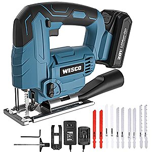 Wesco 20V 2.0A 2500SPM Cordless Jigsaw Tool w/ Battery & Blades $23 + Free Shipping w/ Prime or Orders $25+