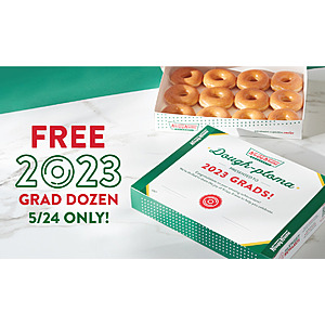 (Today Only - May 24th) Krispy Kreme: Free Dozen of Original Glazed Doughnuts for 2023 Graduating Seniors (College & High School)