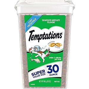 Temptations Cat Treats: 30-Oz Classic Crunchy & Soft Treats (Seafood Medley) $1.25 & More w/ Subscribe & Save