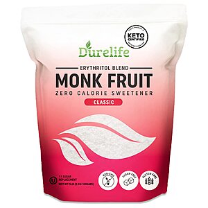 60% off Durelife Erythritol Blend Sweeteners w/ S&S: 5-lbs Golden Monk Fruit Sweetener $14.80, 5-lbs Classic Monk Fruit Sweetener $15.20 + Free Shipping