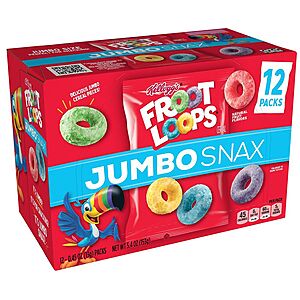 12-Pack 0.45-Oz Froot Loops Jumbo Snax Cereal Snacks 2 for $3.15 ($1.55 each) & More + Free Store Pickup ($10 order min.)