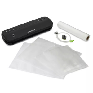 (Open Box) FoodSaver Space-Saving Vacuum Sealer Set w/ Bags and Roll (Black) $30.40 + $5 Shipping