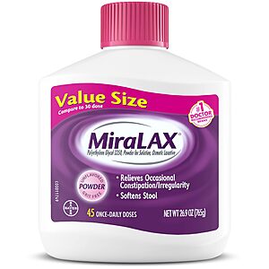 40-Dose 26.9-Oz MiraLAX Laxative Powder Constipation Relief + $5 Amazon Promotional Credit for $19.15 + Free Shipping w/ Prime or $35+