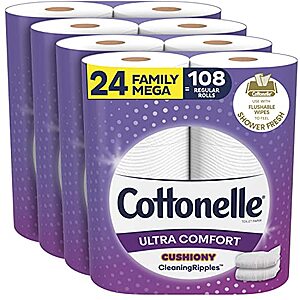 24-Ct Cottonelle Ultra ComfortCare Family Mega Rolls Toilet Paper - $18
