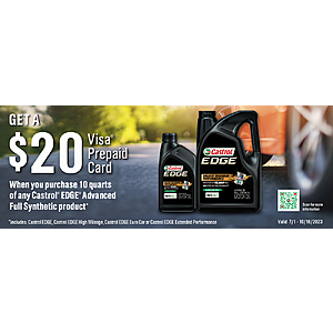 Castrol: Get $20 Visa Prepaid Card w/ Purchase of Any 10 Quarts Castrol EDGE Advanced Full Synthetic Product