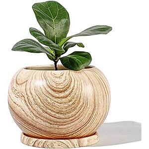 5" POTEY Wooden Pattern Planter Ceramic Plant Flower Pot $17