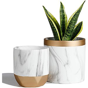 6 + 4.8 inch POTEY Marble Patterned Modern Decorative Plant Pot $14.39+ Free Shipping w/Prime