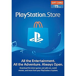 $75 PlayStation Network Card [Instant e-delivery] $64.03