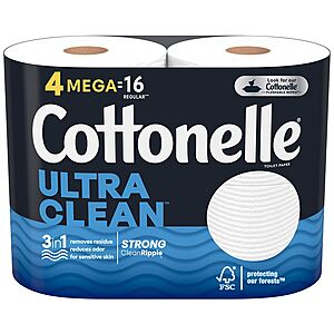 Ultra Clean or Ultra Comfort Toilet Paper, Strong Toilet Tissue 4 Mega Rolls $2.69 @ Walgreens Free Store PU with $10+
