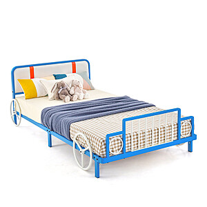 Costway Kids Car Shaped Twin Size Bed Frame W/Upholstered Headboard $117 + Free Shipping