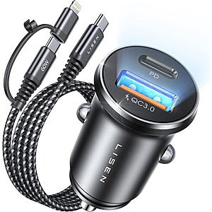 LISEN 54W USB C Car Charger Adapter w/ 3.3' USB C Lightning Cable $7.48 + Free Shipping w/ Prime or orders $35+