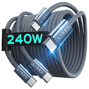 LISEN 2-Pack 6.6' USB-C to USB-C 240W Type C Charging Cable $6 + Free Shipping w/ Prime or $35+