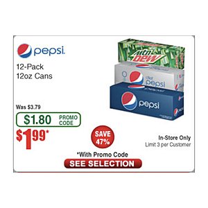 Pepsi 12 Pack $1.99 @ Fry’s W/ Promo Code (Free online signup)