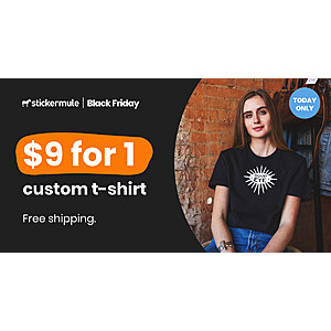 Sticker Mule Custom Black T-Shirt $9 + Free Shipping