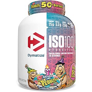 5-Lbs Dymatize ISO100 Hydrolyzed Protein Powder (Birthday Cake) $45 w/ S&S & More + Free Shipping