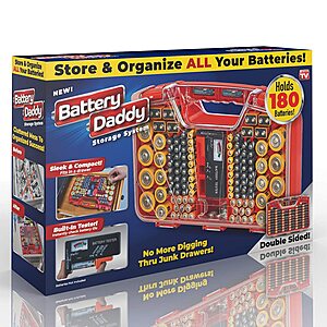 Ontel Battery Daddy Storage Case w/ Tester (Holds 180 Batteries) $9 + Free Store Pickup on $10+ Orders