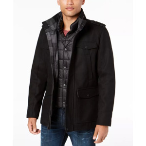 Guess Men's Military-Inspired Wool-Blend Coat w/ Removable Bib $82.60