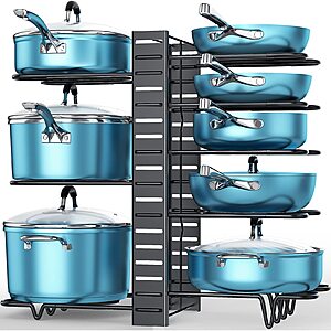 $14.49 ORDORA Pots and Pans Organizer for Cabinet, 8 Tier Pot Rack with 3 DIY Methods, Adjustable Pan Organizer Rack for Cabinet, Pot Organizer for Kitchen Organizers and Storage