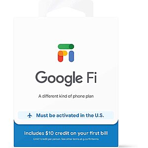 Google Fi SIM Card Kit + $10 bill credit $2 + Free Shipping w/ Prime or orders $25+