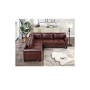 UBGO L-Shape PU Leather Modular, Mid-Century Upholstered Sofa, Modern Furniture Set with Studded Upholstery and Removable Cushions, Roller Arms for Large Space Living Roo - $618.88