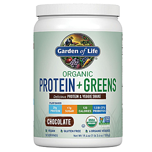 Garden of Life Organic Protein & Greens Protein Powder, Chocolate, 20g, 19.4oz - $14.54