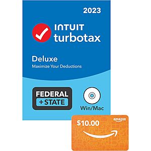 TurboTax Deluxe + State 2023 + $10 Amazon Gift Card (PC/Mac Disc) $46 & More