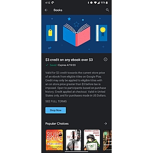 $3 off any eBook over $3 on Google Play Store YMMV