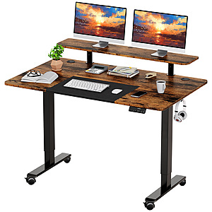 55" x 28" WOKA Electric Wheeled Standing Desk w/ Monitor Stand Riser & Memory Controller (Rustic Brown / Black) $150 + Free Shipping