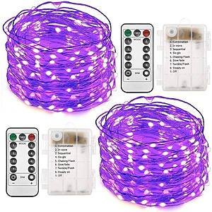 2-Pack 33' 100 LED Twinkle Star Battery-Operated Halloween Fairy String Lights w/ Remote Control (Purple) $8 + Free Shipping w/ Prime or on Orders $35+