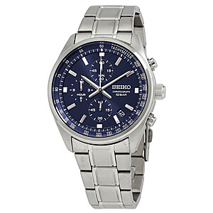 SEIKO Chronograph Quartz Men's Watches: Blue Dial w/ Stainless Steel Band $114, Champagne Dial w/ Leather Band $115 & More + Free Shipping