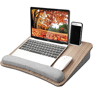 HUANUO Portable Laptop Desk w/ Pillow Cushion & Wrist Pad (Dark Brown Woodgrain) $13
